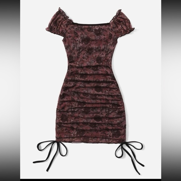 Butterfly & Floral Print Drawstring Dress Size L NWT - Picture 1 of 3